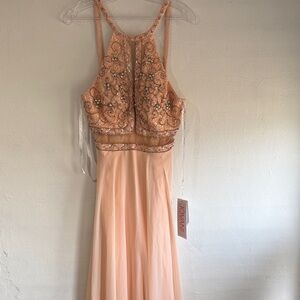 Jovani Peach Beaded Evening Dress